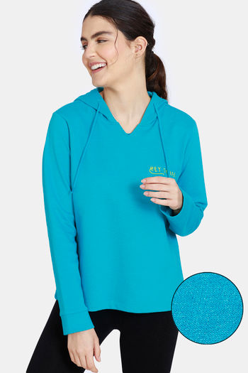 Buy Zivame Fleece Marl Knit Cotton Hoodie With Soft Brushed Back - Enamel Blue